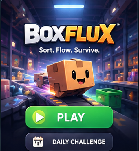 BOXFLUX main menu with Play and Daily Challenge buttons